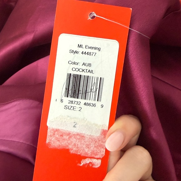 NWT ML Monique Lhuillier burgundy mulberry lace trim high low gown dress - Picture 12 of 13